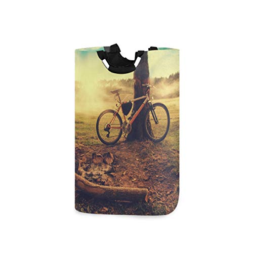 Wäschesack Mountainbike,das nahe Baum auf steht Großer faltbarer Wäschekorb,zusammenklappbarer Wäschekorb,zusammenklappbarer