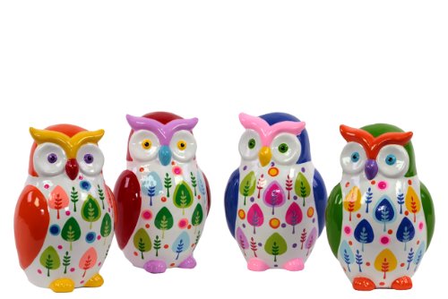 Urban Trends 46622 Decorative Ceramic Owl Money Bank, Set of 4