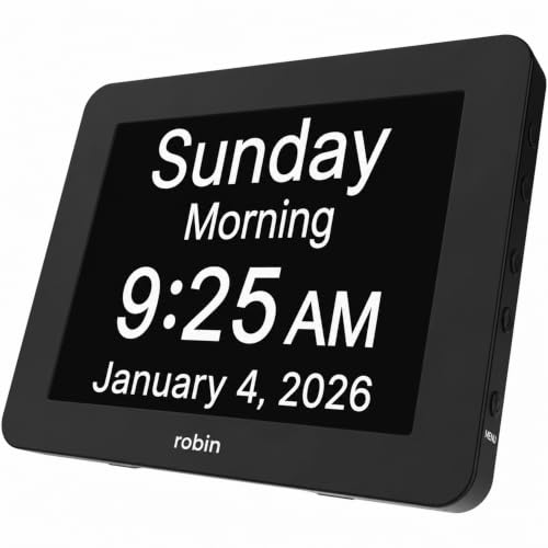 Robin Day Clock 2026 for Seniors, 8' Large Digital...