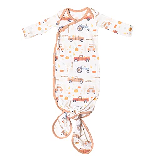 Image of Copper Pearl Baby Gown - Knotted Newborn Sleepers for Baby Boy and Girl, Soft Stretchy Long Sleeve Infant Gowns with Bottom Tie and Hand Mittens, Perfect Hospital Coming Home Outfit (Hayride)