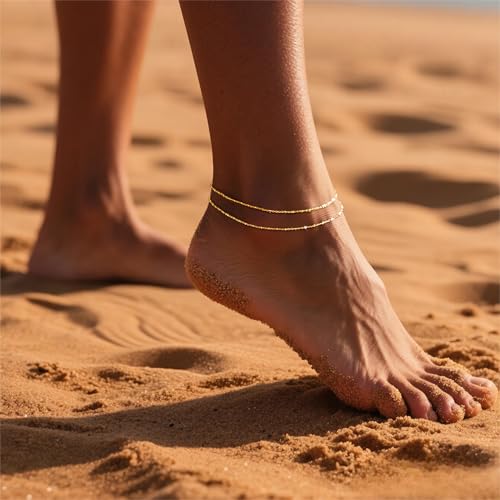 DEARMAY Elegant Gold Anklets Set for Women, Non-Tarnish 14K Gold-Plated Dainty Layered Ankle Bracelets - Perfect Waterproof Summer Beach Jewelry Gift - Image 9