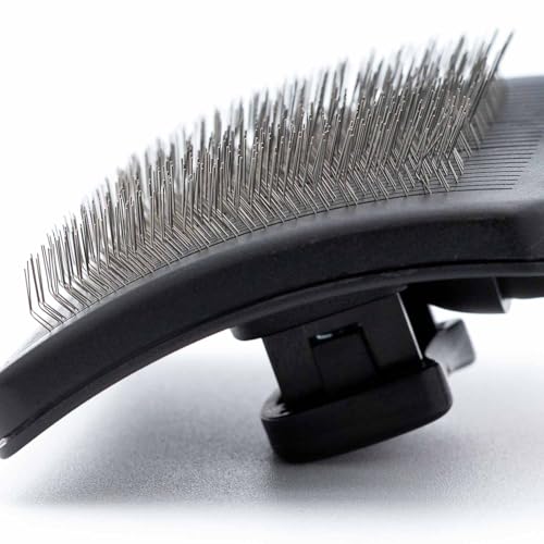 Image of Jeffers Pet Self-Cleaning Slicker Brush for Dogs & Cats - Self Cleaning Button, Removes Tangles & Loose Hair, Non Slip Handle for Easy Grooming, Go To Gift for Pet Owners - Black, Red - Large