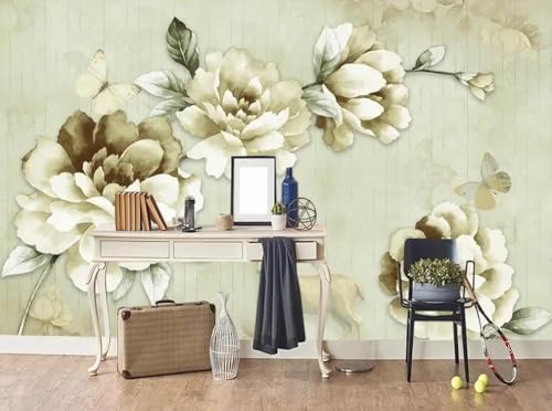Papier peint mural 3d fleurs blanches intissé pour salon et canapé