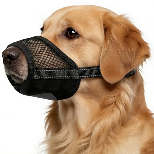 Image of 2 Pack Dog Muzzle, Soft Mesh Muzzles for Small Medium Large Dogs, Breathable Pet Muzzle Adjustable Dog Mouth Guard for Biting Chewing Grooming, Allow Drinking Panting, Black L