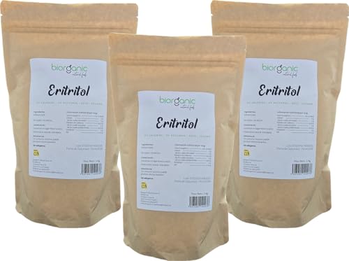Biorganic Eritritol 3kg | 100% Natural | Edulcorante Cero Calorías | Dieta Keto y diabéticos | Granulado, igual que el azúcar | Sustituto del azúcar. Biorganic, marca española.