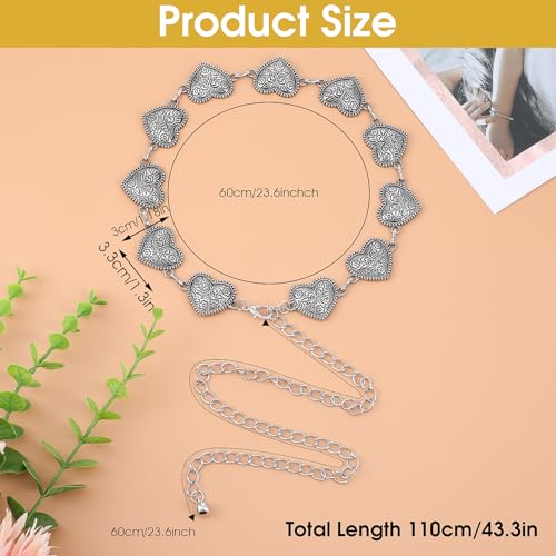 Western Heart Chain Belts for Women, Metal Concho Trendy Cowgirl Boho Belt for Country Skirt Jeans Dresses Pants3