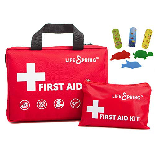 First Aid Kit for Happy Kids - 164 Piece Fully Stocked Emergency Kit Plus Kid Supplies, Bonus Mini Kit, CPR Mask, and Ice Pack for Home, Car, Childcare, Sports, Hiking, Camping ~ 38 Unique Items
