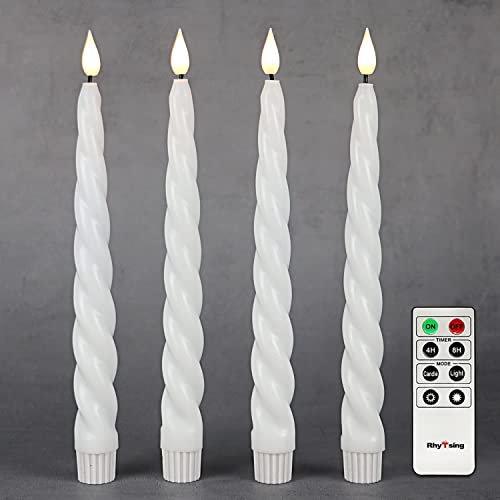 Rhytsing 4 flimrande flamlösa långa ribbade ljus led vit med timer, hushållsljus för ljusstakar twist design med varmvitt ljus, höjd 24,5 cm, fjärrkontroll och batterier ingår