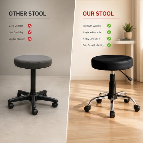 Image of DIYA Seating Nexa Round Stool (1 Year Warranty) with Adjustable Height, Wheels and Bonded Leather Upholstery, Sitting Stool for Salon, Doctor, Medical, Spa, Restaurant, Kitchen, Musicians- Black