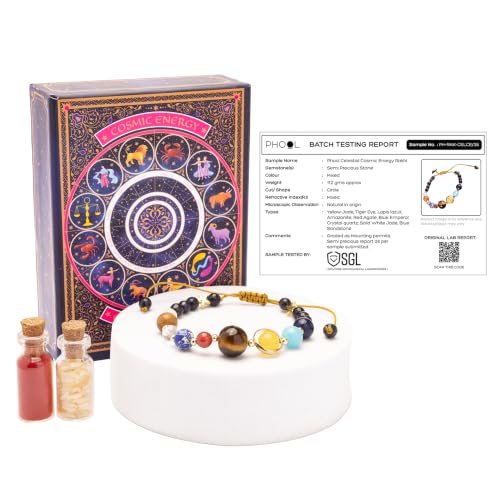 Image of Phool Celestial Cosmic Energy Rakhi for Brother | 9 Natural Stone Beads with Tiger Eye, Lapis Lazuli, Amazonite & Crystal Quartz | Spiritual Rakhi for Brother | Raksha Bandhan Gift