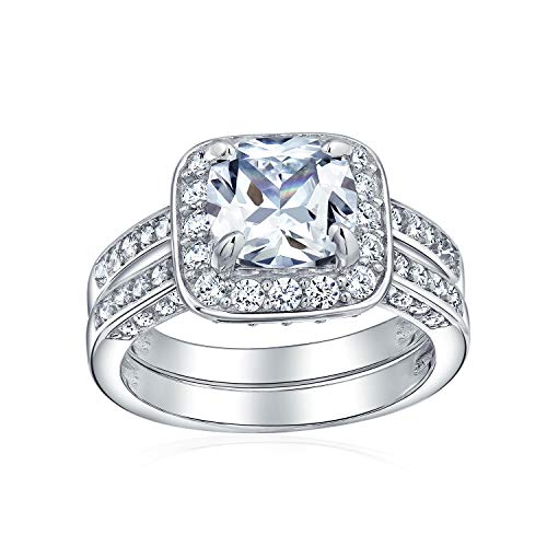 Conjunto de anillo tradicional brillante de 2CT para novias en plata de ley