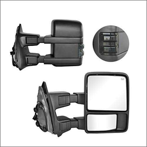 PZ Towing Mirrors Replacement Fit for 2008-2016 F-250 F-350 F-450 F-550 SUPER DUTY,POWER HEATED W SMOKE SIGNAL,BLACK (PAIR SET)