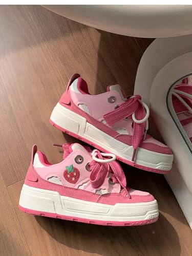 BEROBELLO Cute Pink Strawberry Platform Sneakers, Casual Walking Shoes, Y2K Fashion for Women Girls2