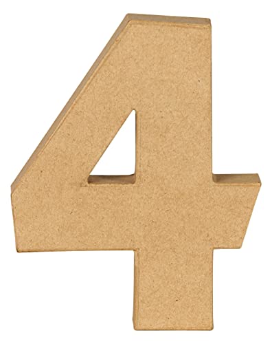 Décopatch AC888C - Chiffre 4 kraft 20cm à décorer en Papier mâché Brun - Décoration intérieur - DIY et Loisirs Créatifs - 15,5x2,5x20 cm