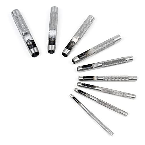 Wiltec Jeu Poinçons de cuir 3-12mm 9 pcs. Acier au carbone Cuir Caoutchouc Plastique souple Outil Bricolage Perforation Emporte-pièce Découpe-cuir Estampage