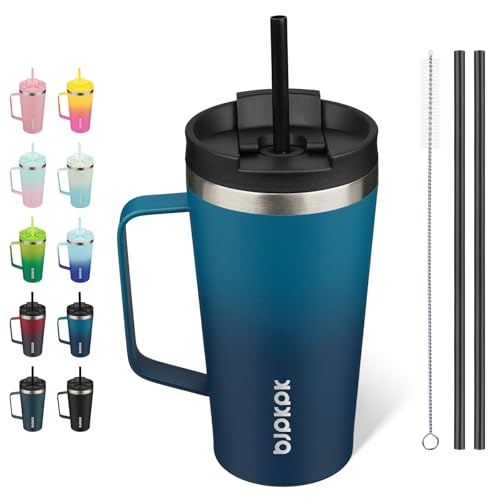 Image of BJPKPK 18oz Insulated Tumbler with Handle, Lid & Straw, Stainless Steel