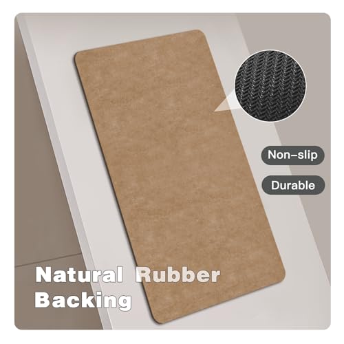 Bathroom Mat Quick Dry, Bathroom Rugs Non Slip Washable Thin Absorbent Bath Mat Fits Under Door Bathroom Floor Mat Perfect for Bath, Shower, or Sink 24"x60" Camel