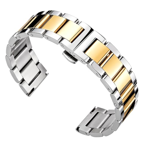 Image of BINLUN Thick Stainless Steel Watch Band Metal Heavy Polished Matte Brushed Finish Watch Strap Replacement for Men Women 16mm /18mm /20mm /21mm /22mm /23mm /24mm /26mm