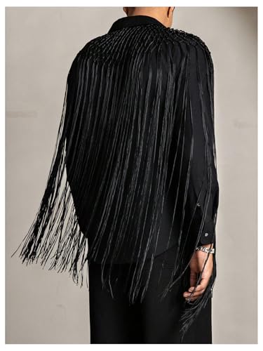 Men's Fringe Tassel Shirts Fringe Button Down Long Sleeve Party Disco Rave Shirt2