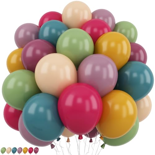 Image of Boho Rainbow Balloons Retro Colorful Floral Balloon Assorted Colors Groovy Garden Wild Flower Daisy Baby in Bloom Baby Shower Birthday Balloons Party Decorations, Vintage Pink Blue Green Yellow Purple