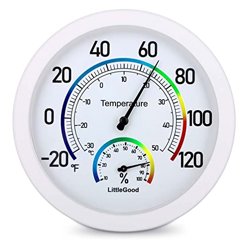 LittleGood Thermometer Indoor with Humidity Gauge - 6" Wall Thermometer/Hygrometer for Home Decorative, Analog Thermometer Dial Temperature Humidity Monitor for Room Temp