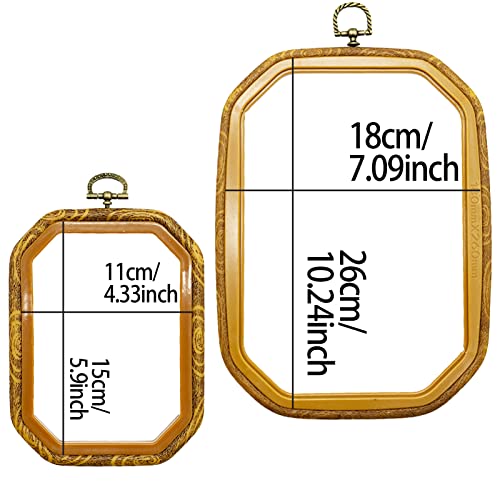 Image of 2 Sizes Imitated Wood Rectangle Round Embroidery Hoop Set Plastic Circle Cross Stitch Hoop Rings for DIY Craft Sewing,Including 16pcs Gold Eye Sewing Needles