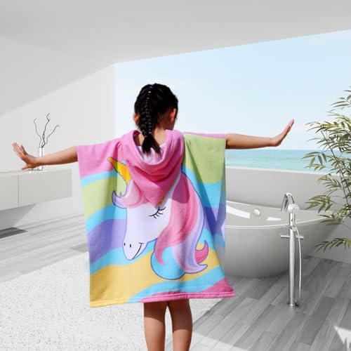 Image of Ultra Soft Kids' Towels with Hood for Bath Beach Pool Toddler Boy and Girl Swim Poncho Cover-ups Swimwear with Bag (Unicorn 4)
