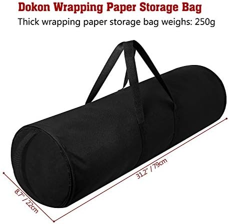Dokon Christmas Cylinder Wrapping Paper Storage Bag, Waterproof, Heavy Duty, Rip Resistant 600D Oxford Fabric Wrapping Paper Roll Organiser for Christmas, Easter, Gift (79 x Ø22cm) - Black