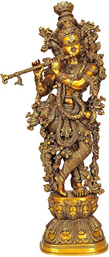 Lord Krishna flûte laiton, statuette divinité indienne et sculpture originale - 2