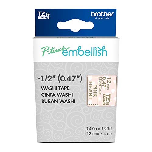 Image of Brother P-Touch Embellish Gold Print on Pink Hearts Washi Tape TZeMT3406 - ~ inch Wide x 13.1' Long for use with P-Touch Embellish Ribbon & Tape Printer (Pack of 2)