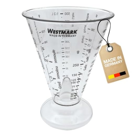 Westmark Messbecher mit Feinmesskegel, mehrsprachigen Messskalen und verschiedenen Maßeinheiten, Füllvolumen: 0,5 Liter, Kunststoff, Trichterförmig, Gerda, Transparent, 30762270