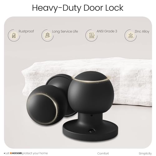 HOSOM Passage Door Knob, Matte Black Door Knobs Keyless Doorknobs for Interior Doors, Hallway, Closet and More, No Locking Door Handle, 1 Pack - Image 6