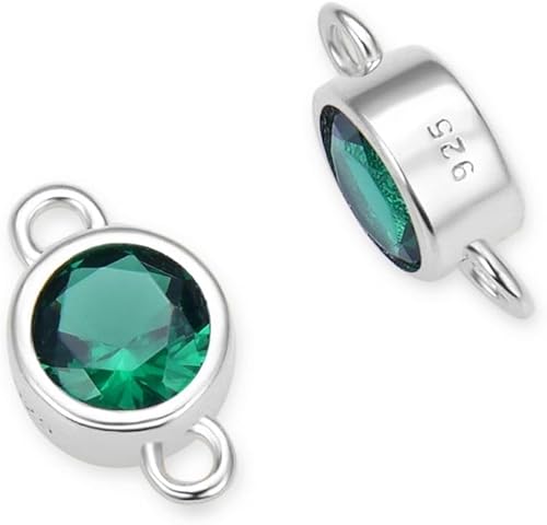 Adabele - 2 piezas de plata esterlina 925 real con eslabones de piedra natal de mayo de 0.236 in, color verde esmeralda, circonita cúbica,