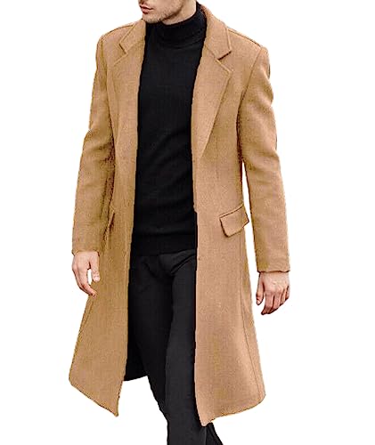 Image of Men's Casual Trench Coat Slim Fit Notched Collar Long Jacket Overcoat Single Breasted Pea Coat wih Pockets