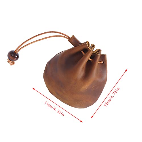 1 Pcs Mini Leather Drawstring Coin Purse Vintage Leather Coin Bag, Coin Organizer, Change Holder,Leather Drawstring Pouch for Men & Women2