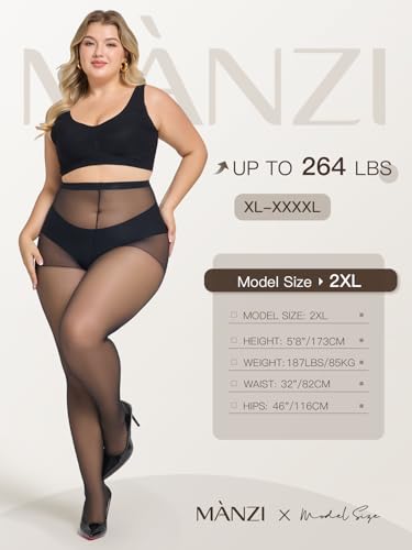 Image of MANZI Women's Plus Size Pantyhose 4 Pairs Sheer Nylon Tights