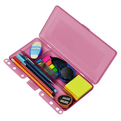 Acrimet Estojo Universitário Teen Box para Fichário, Plástico com Furação Universal, Cor Rosé Clear