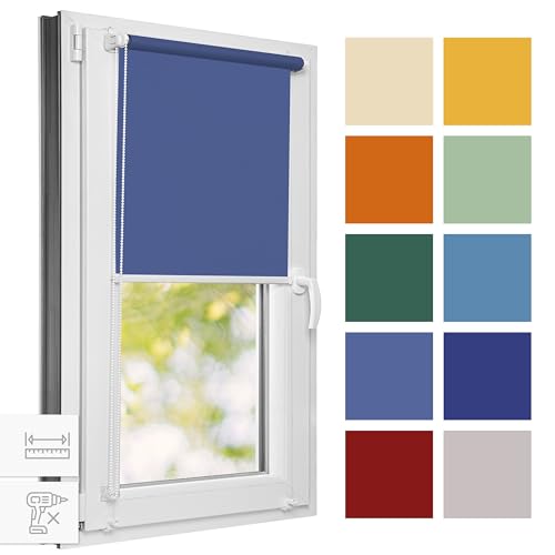 Estika Rollo für Fenster ohne Bohren – 60 x 120 cm – Kobaltblau – Kollektionsverkauf, Klemmfix Montage, Fensterrollo für innen, Sichtschutz für Fenster und Balkontür (30 cm Stoffbreite)