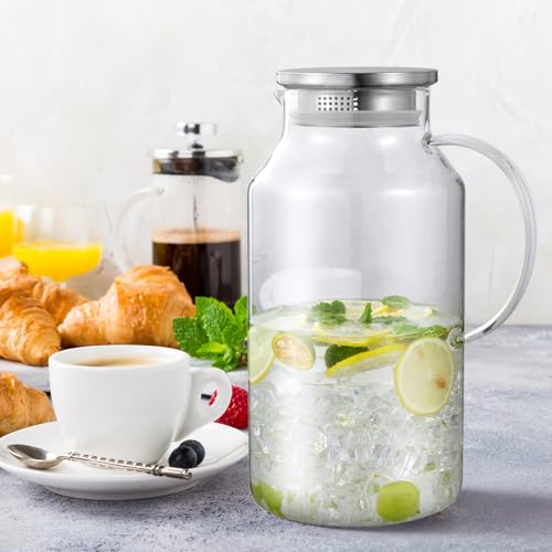 image for Bivvclaz 1 Gallon Glass Pitcher with Lid and Handle, Glass Water Pitch