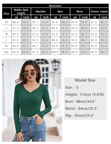 Aottori Womens Long Sleeve Tunic Tops Ribbed V Neck Shirts Ladies Button Down Basic Base Layer Top Slim Fit Lightweight Casual Pullover Jumpers T Shirt Green S - Image 4