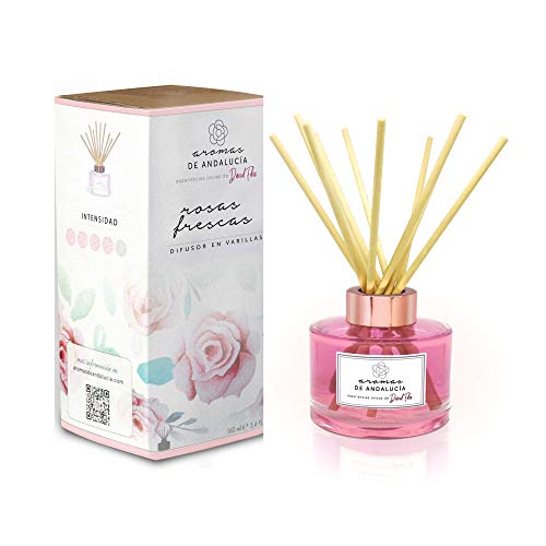 AROMAS DE ANDALUCIA, Ambientador, Mikado, Varillas, Lujuria Rosas Frescas, Cristal, 160ml 8.8 x 8.8 x 19.4 cm Cover