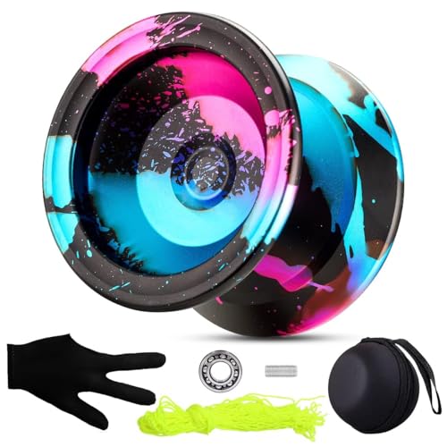 FETESNICE YOYO 002 - Yoyo Profesional para niños de 8 a 12 años y Adultos, yoyo de Metal Que no responde/responde de Doble propósito, yoyos de Mariposa con Bolsa, Guante, 10 Cuerdas de yoyo y Kits de