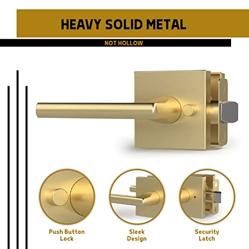 Mega Handles Privacy I Lever Door Handle Set For Hallway, Closet And Bathroom I Reversible Design I Fits All Standard Door Sizes I Screws Included - Satin Brass (1 Pack) With Covered Screws, 5" #TOP2
