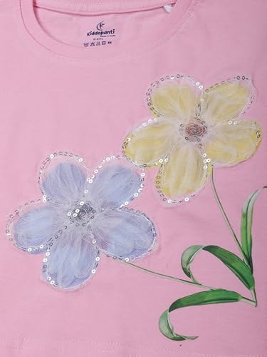 Image of KiddoPanti Girls 100% Cotton Solid Drop Shoulder Half Sleeve Round Neck Crop Tee
