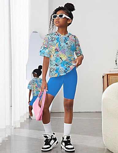 Image of Teen Girls Clothes 2 Piece Colored Tie Dyer Girls Summer Outfits Short Sleeve Fashion Printed T-Shirt and Pants