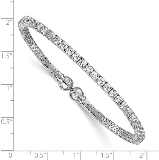 Diamond2Deal Sterling Silver Rhodium-plated Polished Cubic Zirconia Star Flexible Cuff Bangle Bracelet for Mom