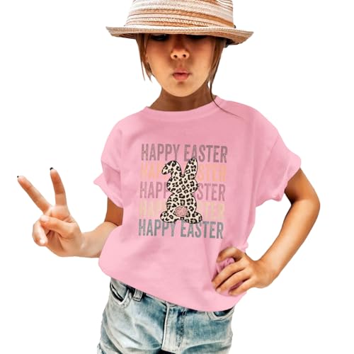 Image of GLIGLITTR Girls Happy Easter Shirts Leopard Bunny Tshirt Cute Rabbit Outfits Kids Easter Holiday Short Sleeve Tee Tops 7-12Y