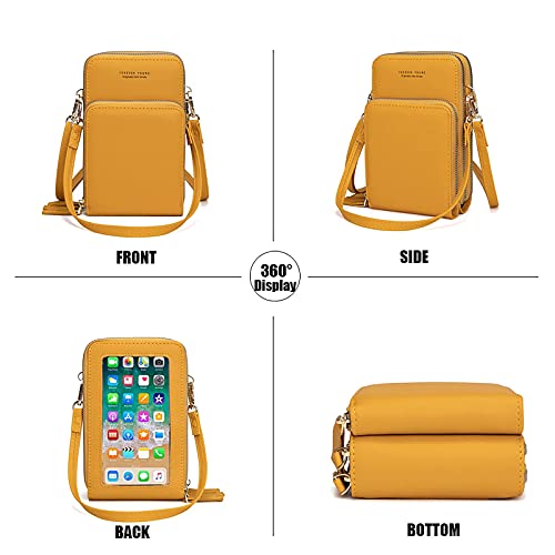 Image of myfriday women Small Crossbody Sling Bag Hand Clutch Shoulder Bags Cell Phone Holder Card Pocket Wallet Purse for Girls | 6 card slots, multi-pocket zipper layout and soft synthetic leather keep phone, lipstick, coins and keys ready outdoors