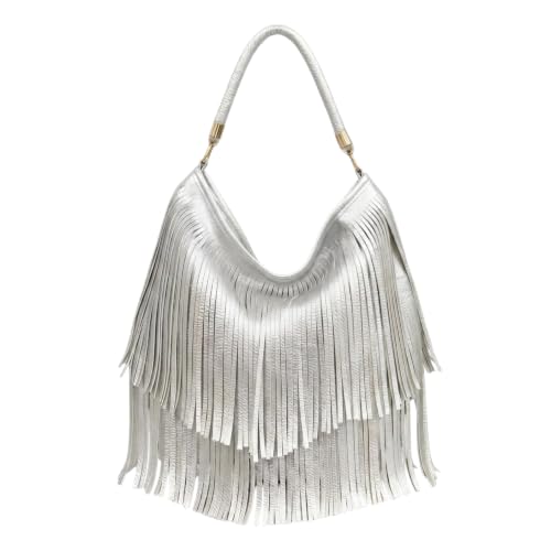 Image of IAMUHI Casual Rivets Fringed Shoulder Handbag for Women,Soft Vegan Leather Hippie Crossbody Purse Bag Hobo Bag