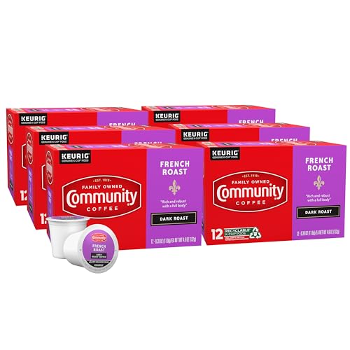 Image of Community Coffee French Roast 72 Count Coffee Pods, Extra Dark Roast, Compatible with Keurig 2.0 K-Cup Brewers, 12 Count (Pack of 6)